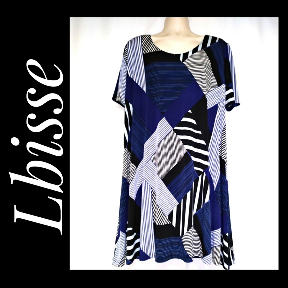 2X HOST PICK Lbisse Blue Black Shift Dress
